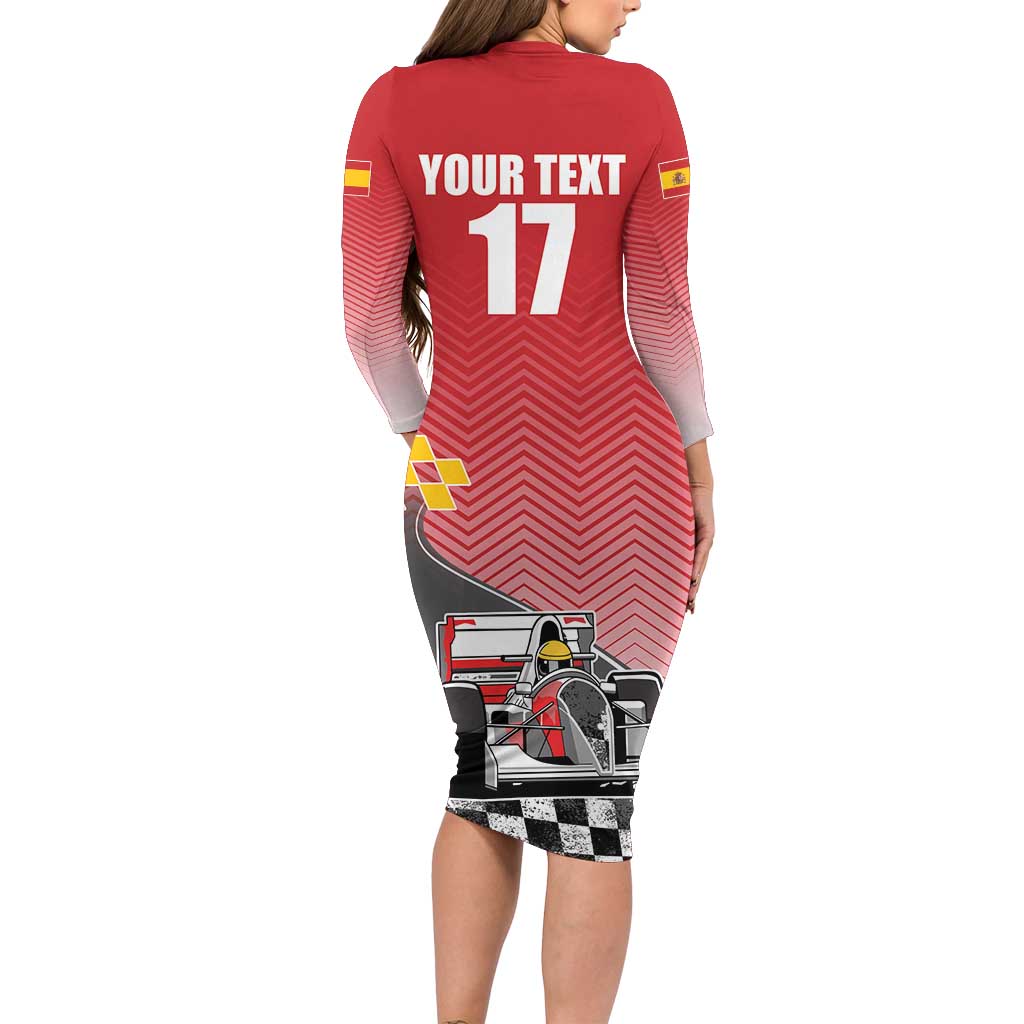 Custom Spain Formula One Long Sleeve Bodycon Dress Motorsport with Flag F1 World Championship
