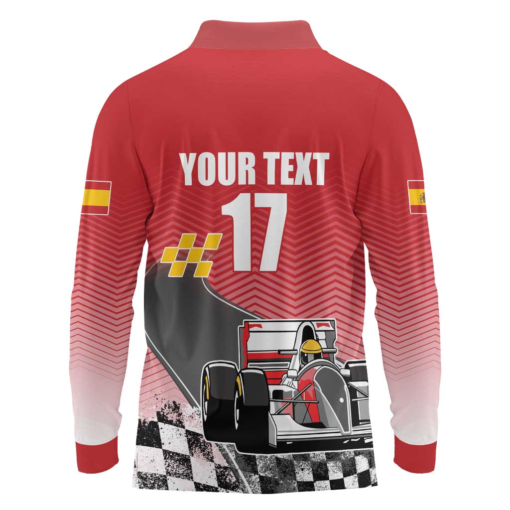 Custom Spain Formula One Long Sleeve Polo Shirt Motorsport with Flag F1 World Championship