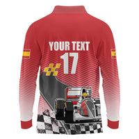 Custom Spain Formula One Long Sleeve Polo Shirt Motorsport with Flag F1 World Championship