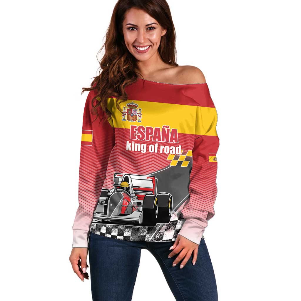 Custom Spain Formula One Off Shoulder Sweater Motorsport with Flag F1 World Championship