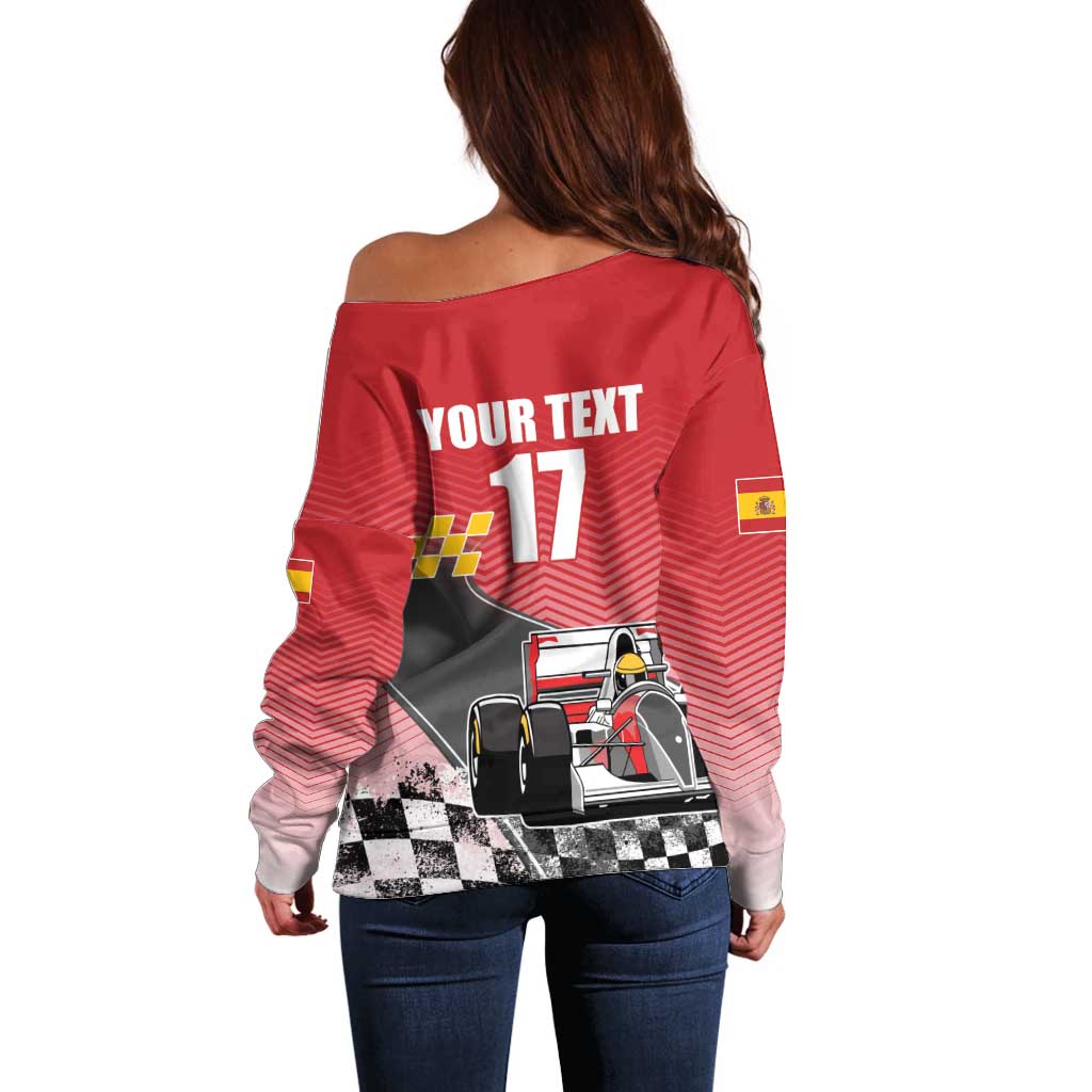 Custom Spain Formula One Off Shoulder Sweater Motorsport with Flag F1 World Championship