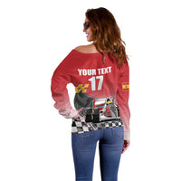 Custom Spain Formula One Off Shoulder Sweater Motorsport with Flag F1 World Championship