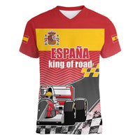 Custom Spain Formula One Women V-Neck T-Shirt Motorsport with Flag F1 World Championship