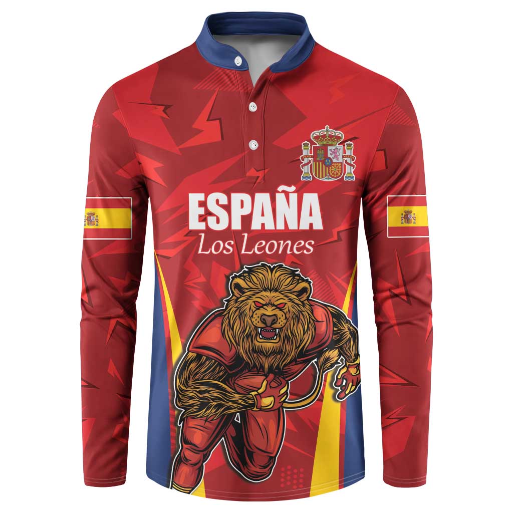 Custom Espana Rugby Spain Button Sweatshirt Lion Mascot Come on Los Leones Red Style