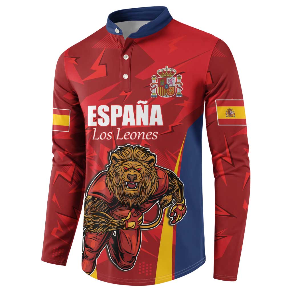 Custom Espana Rugby Spain Button Sweatshirt Lion Mascot Come on Los Leones Red Style