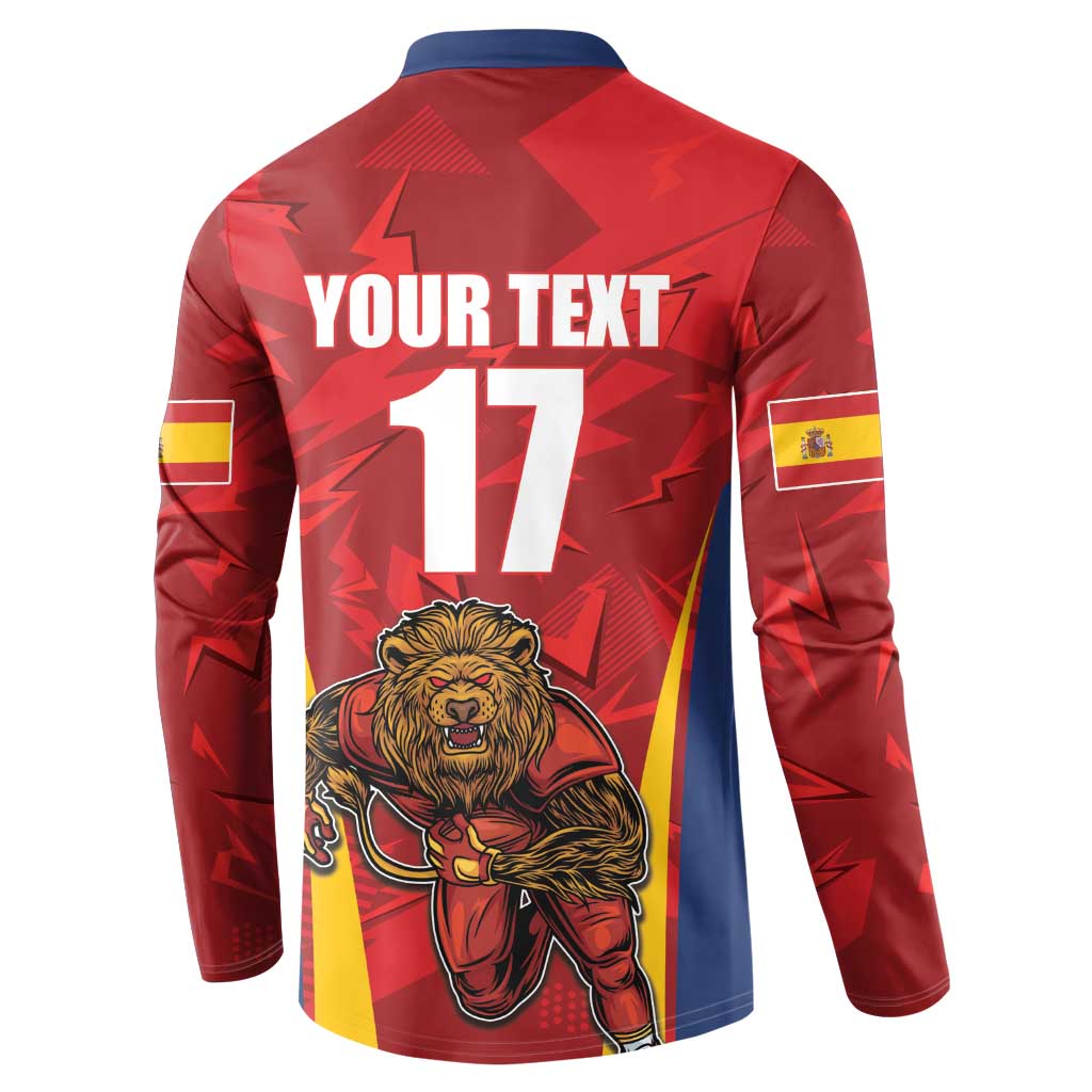 Custom Espana Rugby Spain Button Sweatshirt Lion Mascot Come on Los Leones Red Style