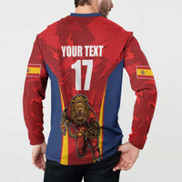 Custom Espana Rugby Spain Button Sweatshirt Lion Mascot Come on Los Leones Red Style