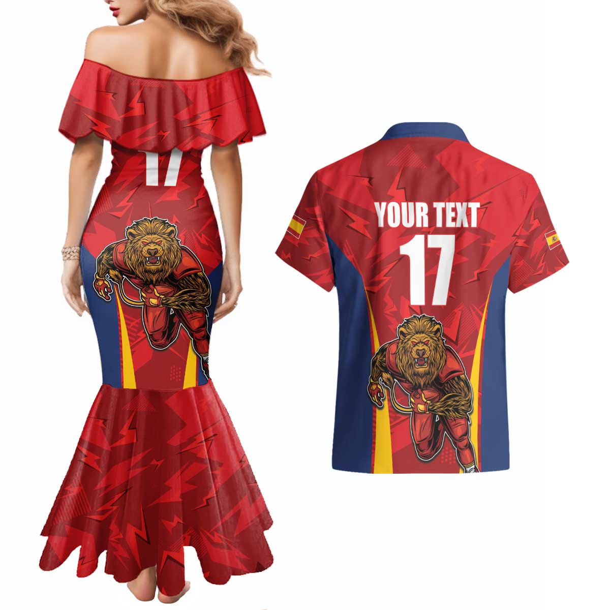 Custom Espana Rugby Spain Couples Matching Mermaid Dress and Hawaiian Shirt Lion Mascot Come on Los Leones Red Style