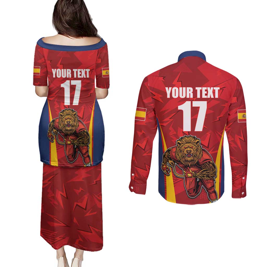 Custom Espana Rugby Spain Couples Matching Puletasi and Long Sleeve Button Shirt Lion Mascot Come on Los Leones Red Style