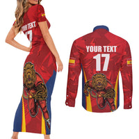 Custom Espana Rugby Spain Couples Matching Short Sleeve Bodycon Dress and Long Sleeve Button Shirt Lion Mascot Come on Los Leones Red Style