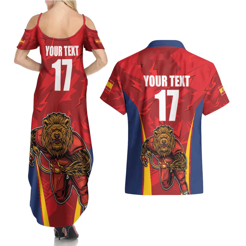 Custom Espana Rugby Spain Couples Matching Summer Maxi Dress and Hawaiian Shirt Lion Mascot Come on Los Leones Red Style