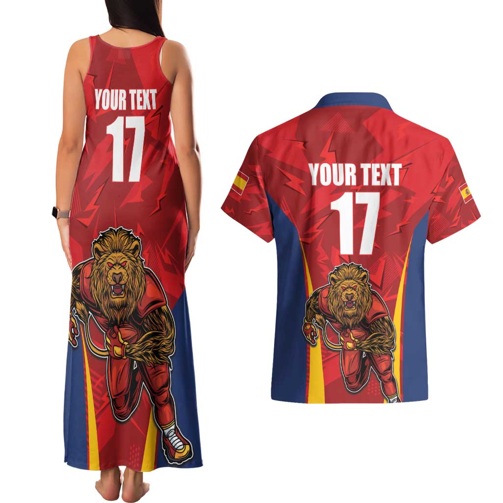 Custom Espana Rugby Spain Couples Matching Tank Maxi Dress and Hawaiian Shirt Lion Mascot Come on Los Leones Red Style