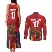 Custom Espana Rugby Spain Couples Matching Tank Maxi Dress and Long Sleeve Button Shirt Lion Mascot Come on Los Leones Red Style