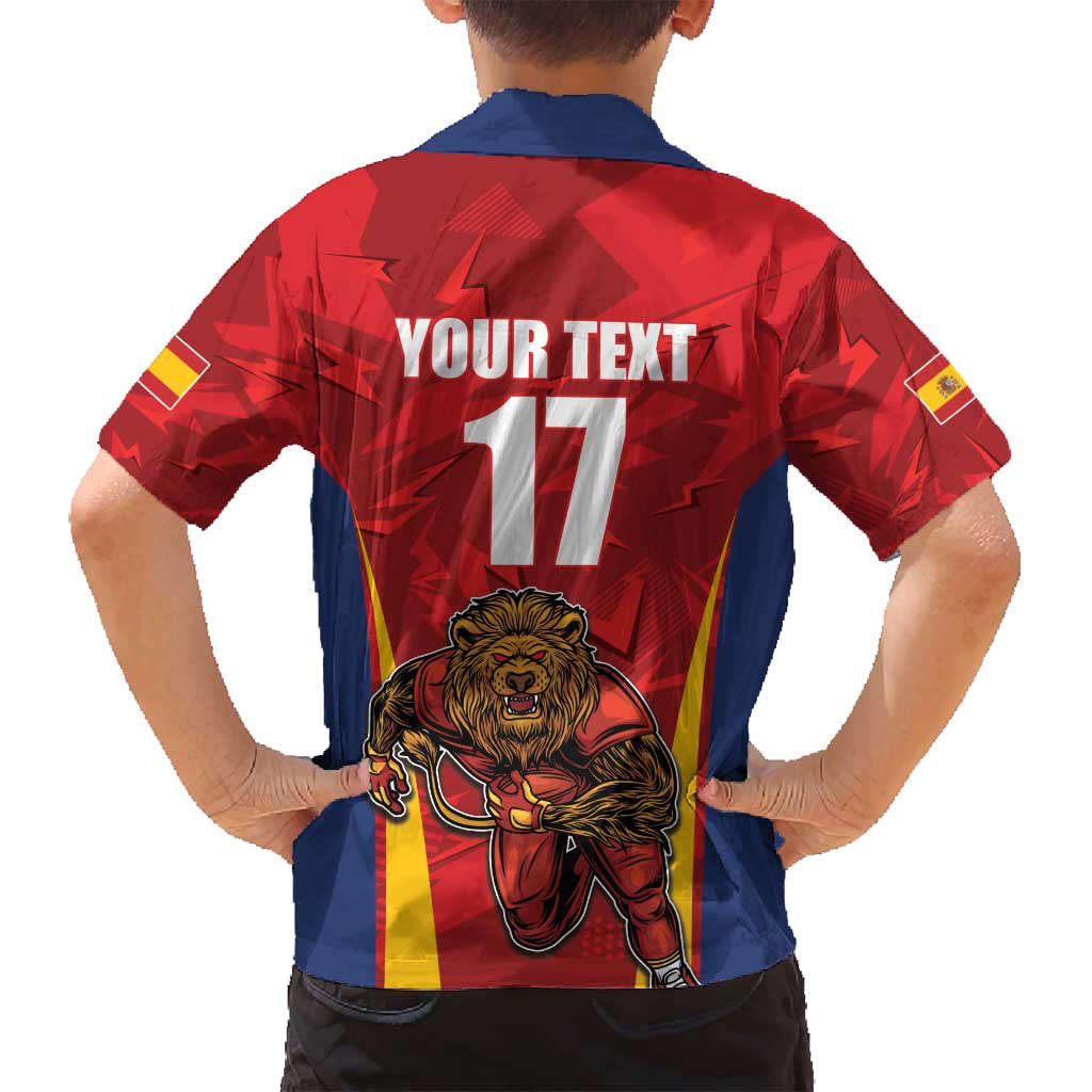 Custom Espana Rugby Spain Family Matching Long Sleeve Bodycon Dress and Hawaiian Shirt Lion Mascot Come on Los Leones Red Style