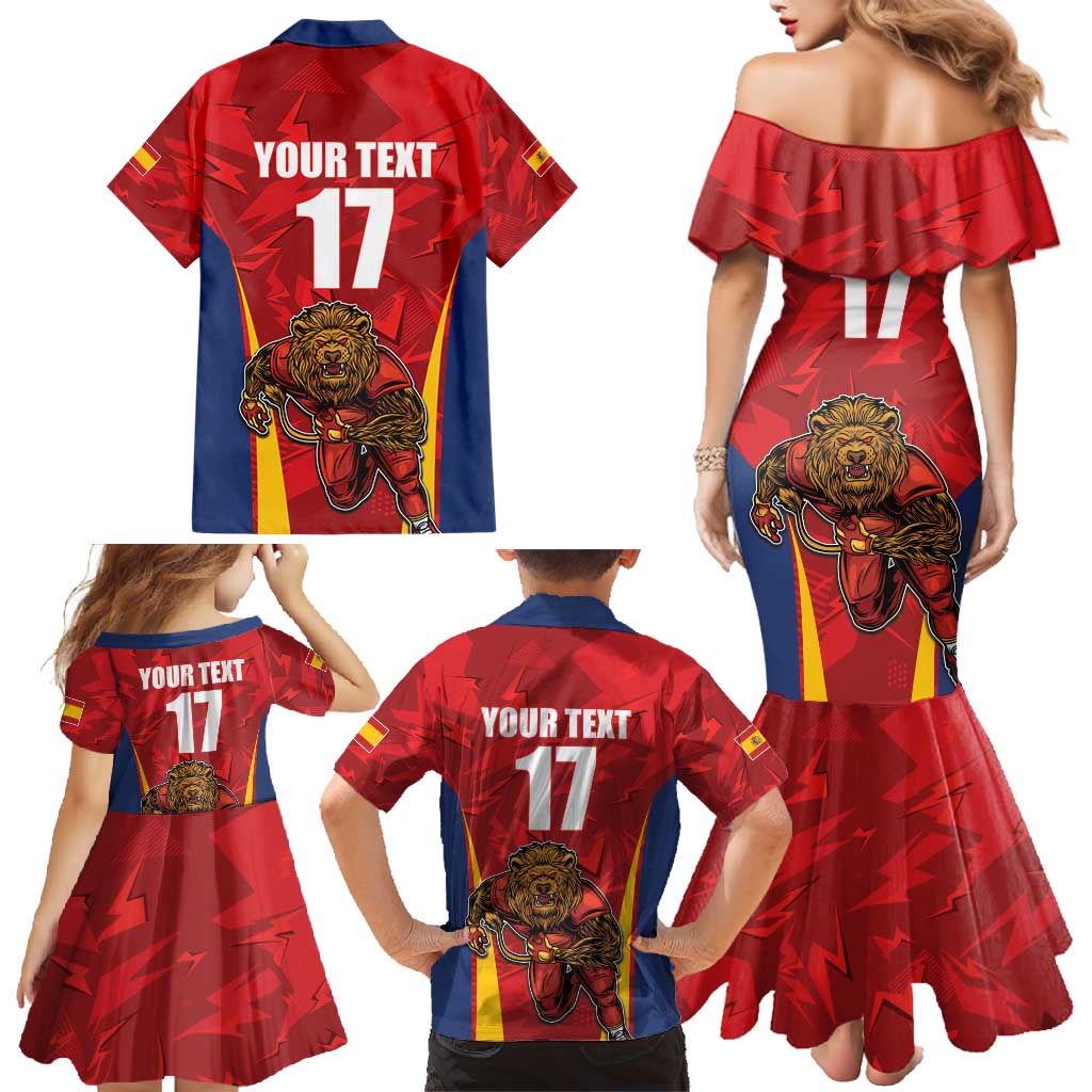 Custom Espana Rugby Spain Family Matching Mermaid Dress and Hawaiian Shirt Lion Mascot Come on Los Leones Red Style