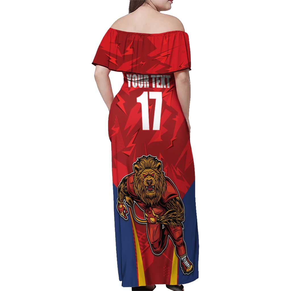 Custom Espana Rugby Spain Family Matching Off Shoulder Maxi Dress and Hawaiian Shirt Lion Mascot Come on Los Leones Red Style