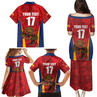 Custom Espana Rugby Spain Family Matching Puletasi and Hawaiian Shirt Lion Mascot Come on Los Leones Red Style