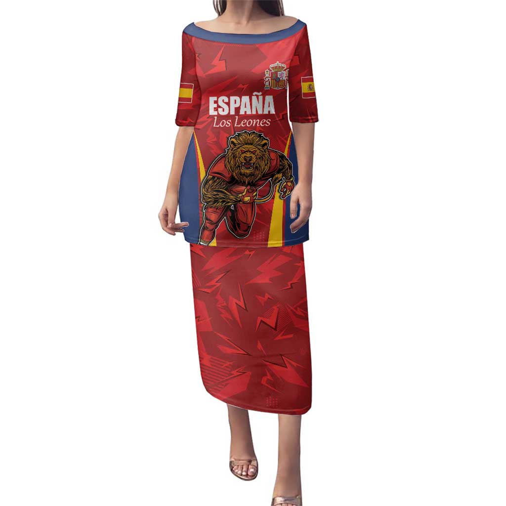 Custom Espana Rugby Spain Family Matching Puletasi and Hawaiian Shirt Lion Mascot Come on Los Leones Red Style