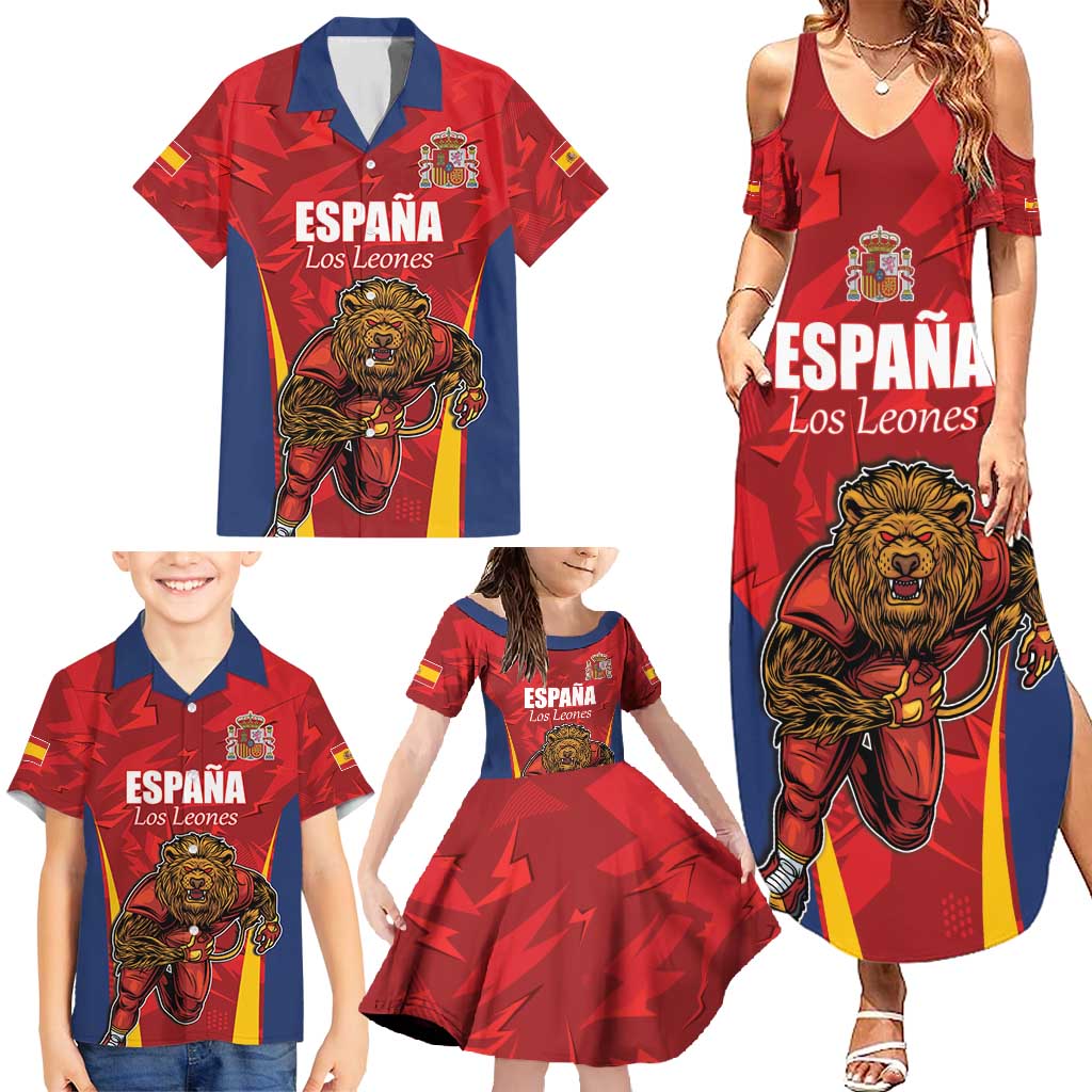 Custom Espana Rugby Spain Family Matching Summer Maxi Dress and Hawaiian Shirt Lion Mascot Come on Los Leones Red Style