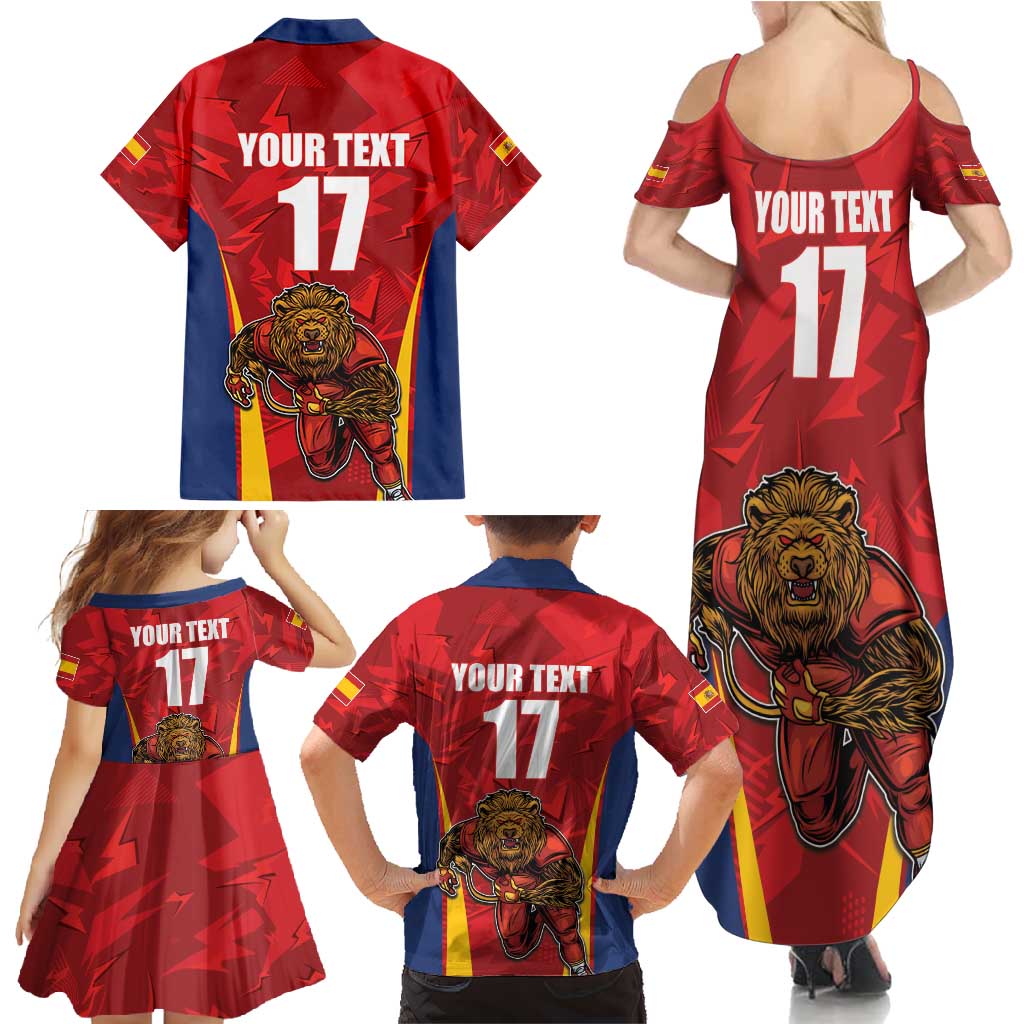 Custom Espana Rugby Spain Family Matching Summer Maxi Dress and Hawaiian Shirt Lion Mascot Come on Los Leones Red Style