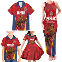 Custom Espana Rugby Spain Family Matching Tank Maxi Dress and Hawaiian Shirt Lion Mascot Come on Los Leones Red Style