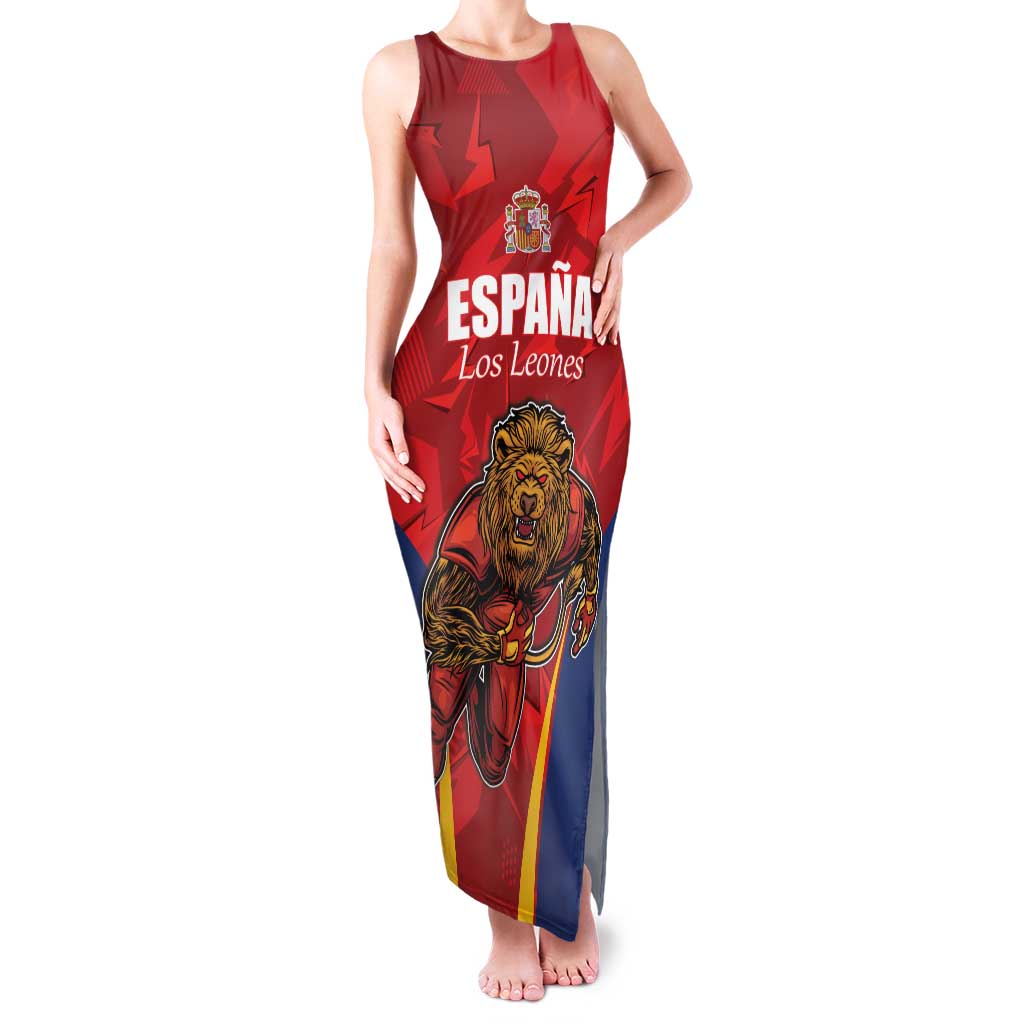 Custom Espana Rugby Spain Family Matching Tank Maxi Dress and Hawaiian Shirt Lion Mascot Come on Los Leones Red Style