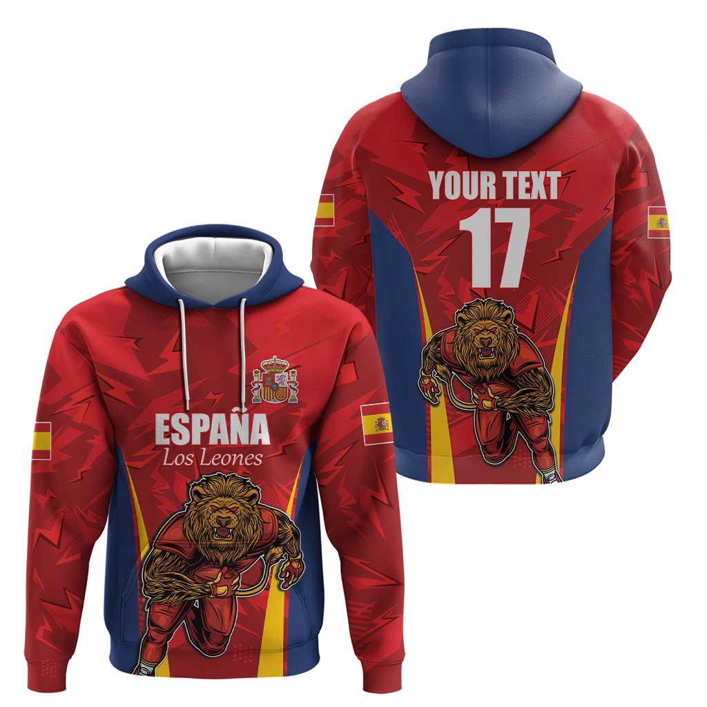Custom Espana Rugby Spain Hoodie Lion Mascot Come on Los Leones Red Style