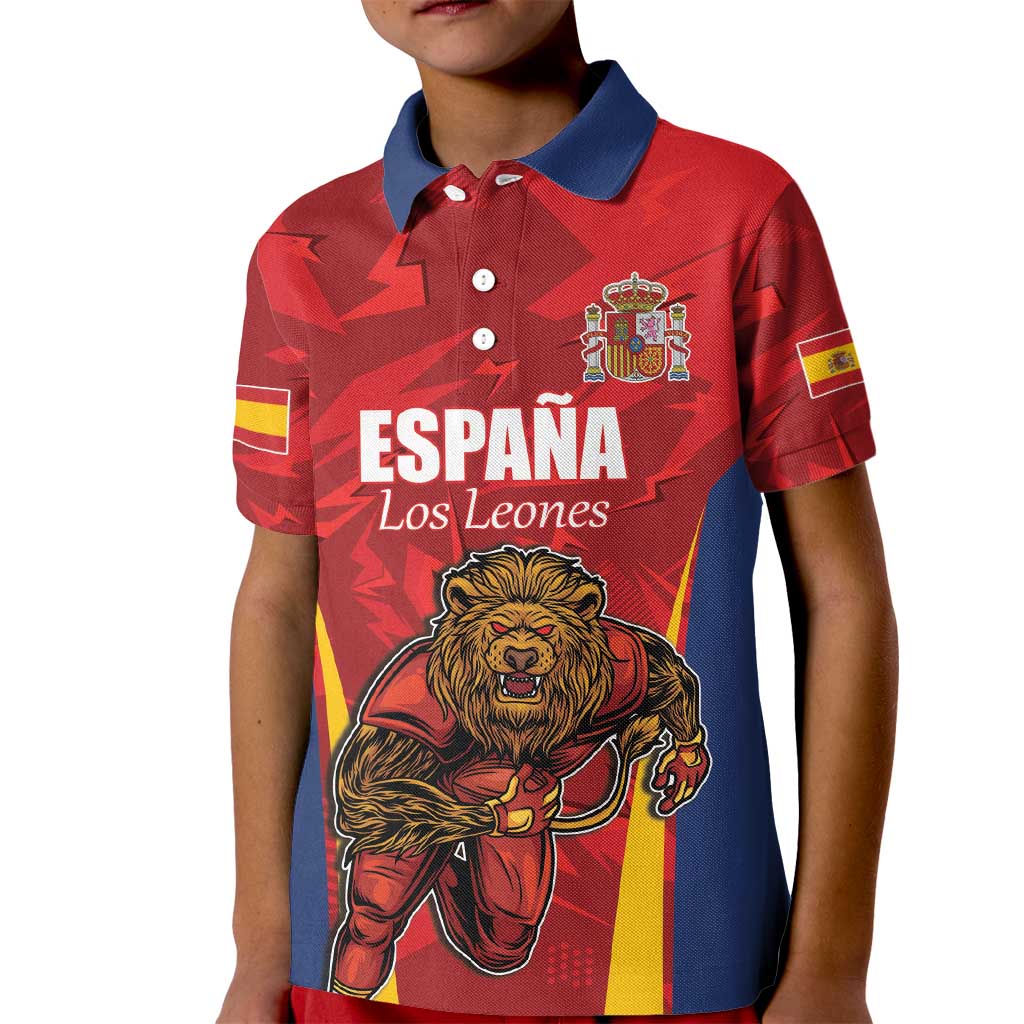 Custom Espana Rugby Spain Kid Polo Shirt Lion Mascot Come on Los Leones Red Style