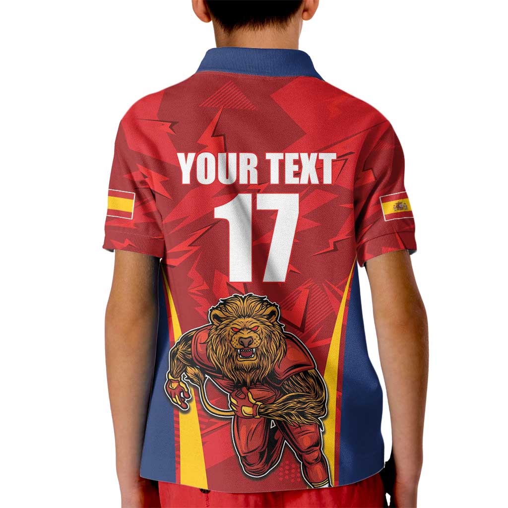Custom Espana Rugby Spain Kid Polo Shirt Lion Mascot Come on Los Leones Red Style