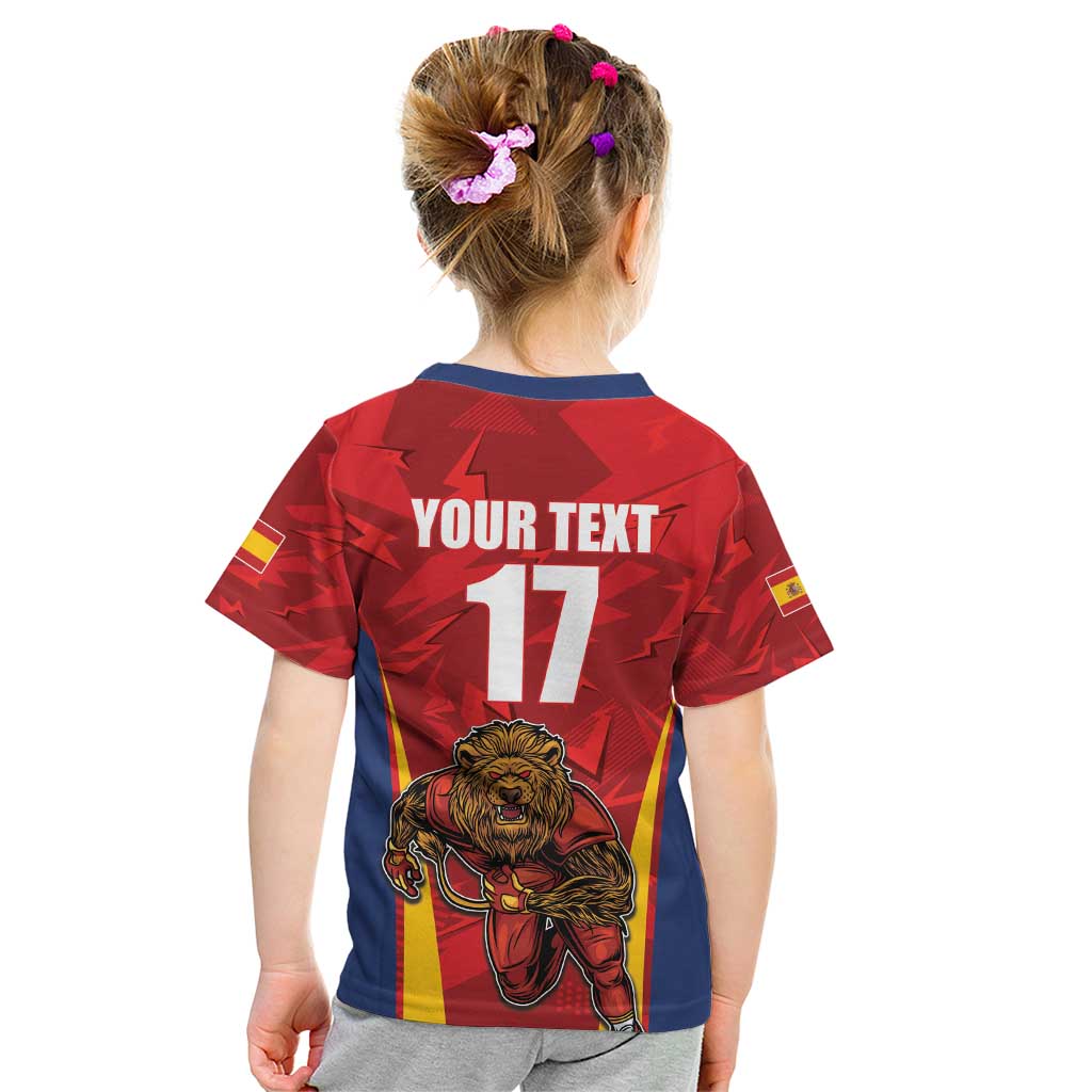 Custom Espana Rugby Spain Kid T Shirt Lion Mascot Come on Los Leones Red Style