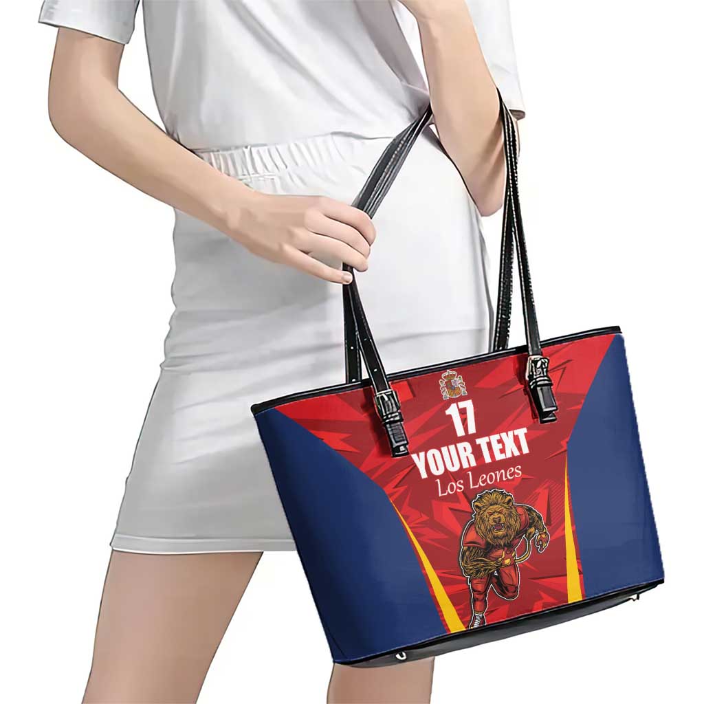 Custom Espana Rugby Spain Leather Tote Bag Lion Mascot Come on Los Leones Red Style