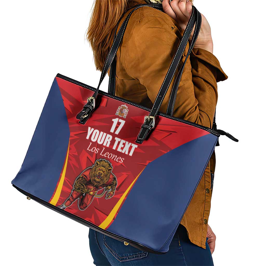 Custom Espana Rugby Spain Leather Tote Bag Lion Mascot Come on Los Leones Red Style