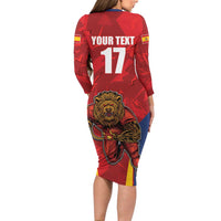 Custom Espana Rugby Spain Long Sleeve Bodycon Dress Lion Mascot Come on Los Leones Red Style
