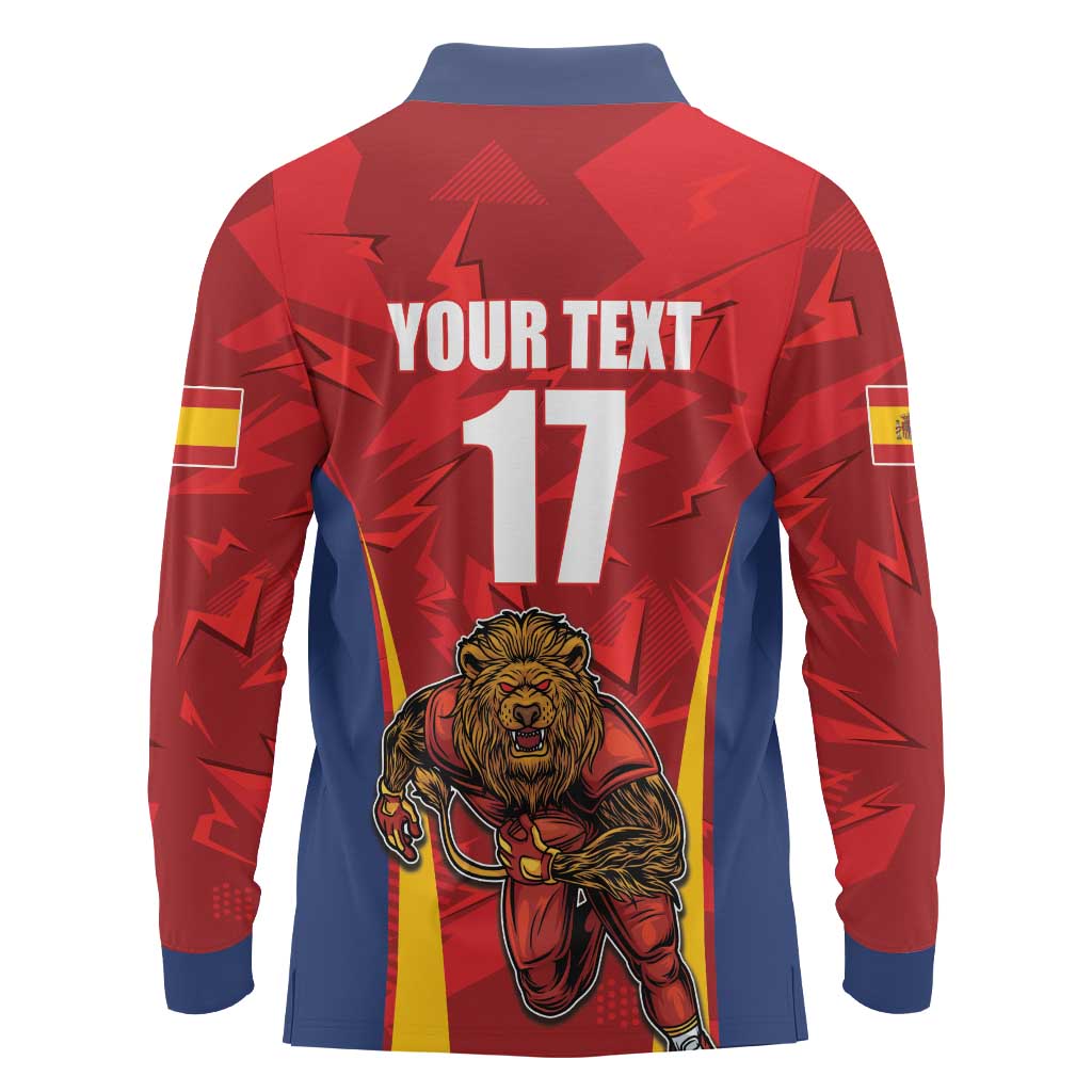 Custom Espana Rugby Spain Long Sleeve Polo Shirt Lion Mascot Come on Los Leones Red Style