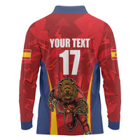 Custom Espana Rugby Spain Long Sleeve Polo Shirt Lion Mascot Come on Los Leones Red Style