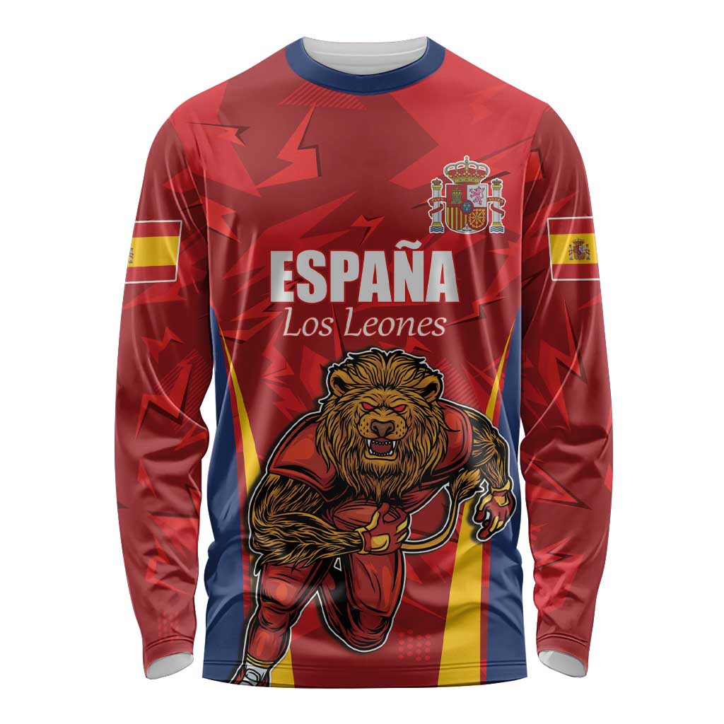 Custom Espana Rugby Spain Long Sleeve Shirt Lion Mascot Come on Los Leones Red Style