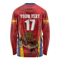 Custom Espana Rugby Spain Long Sleeve Shirt Lion Mascot Come on Los Leones Red Style