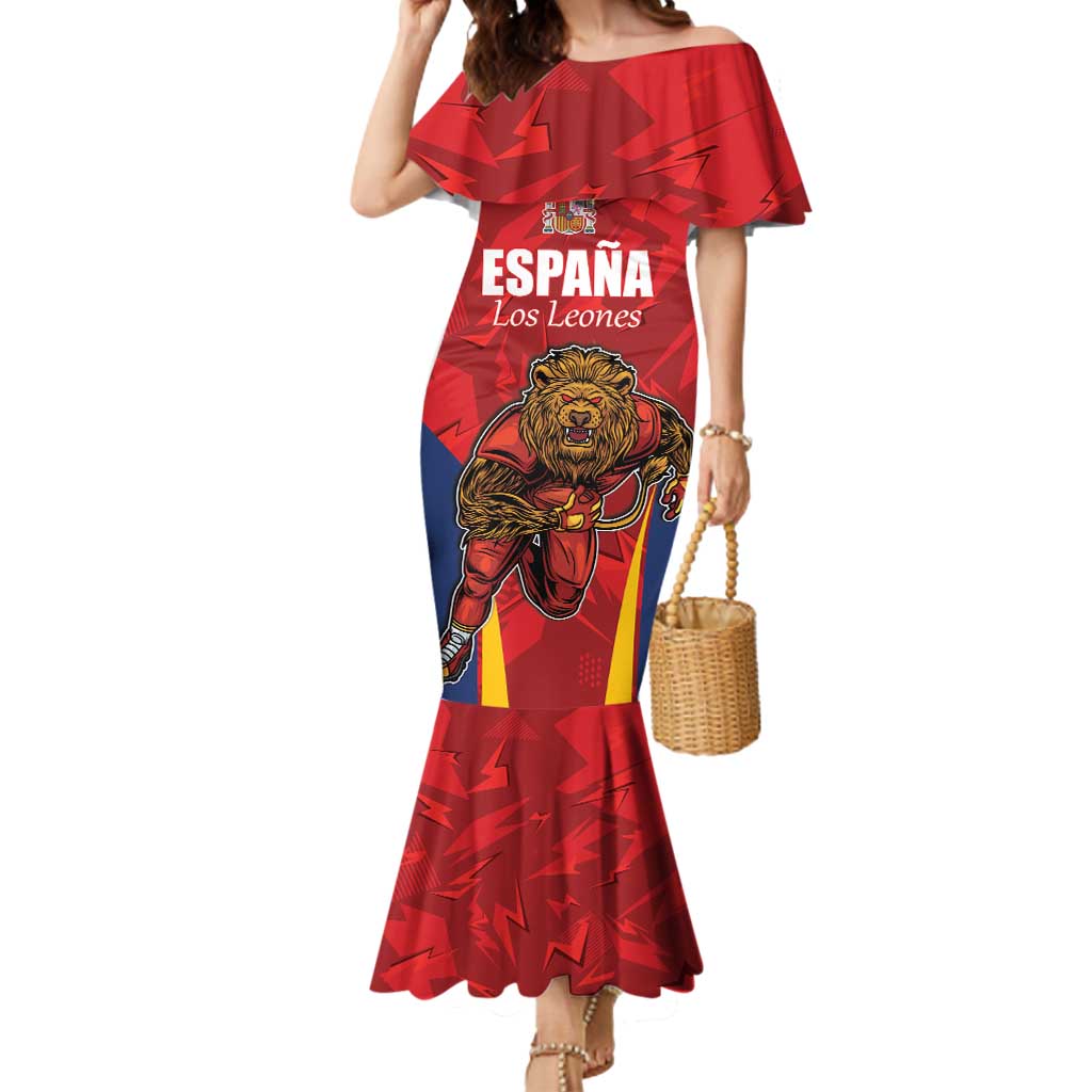 Custom Espana Rugby Spain Mermaid Dress Lion Mascot Come on Los Leones Red Style