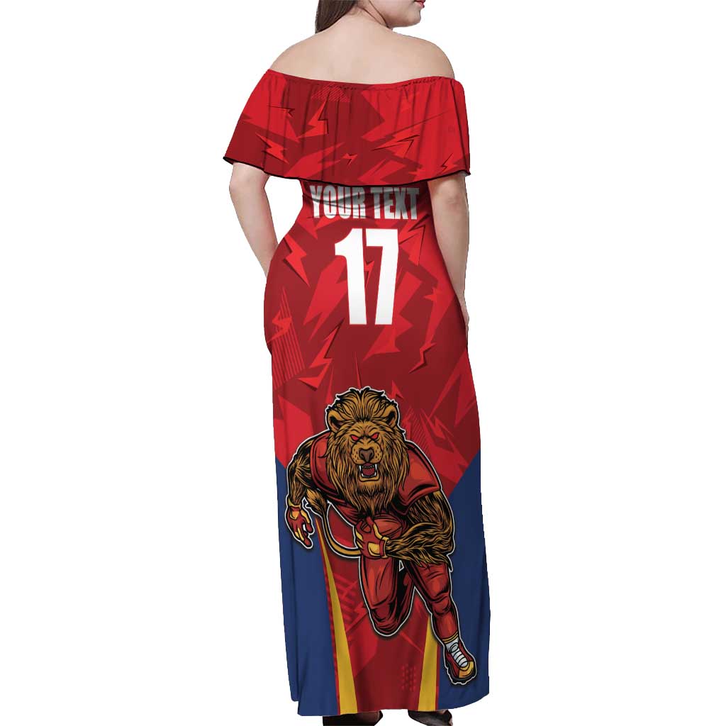 Custom Espana Rugby Spain Off Shoulder Maxi Dress Lion Mascot Come on Los Leones Red Style