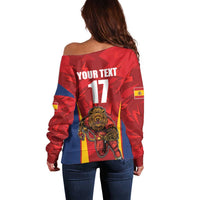 Custom Espana Rugby Spain Off Shoulder Sweater Lion Mascot Come on Los Leones Red Style