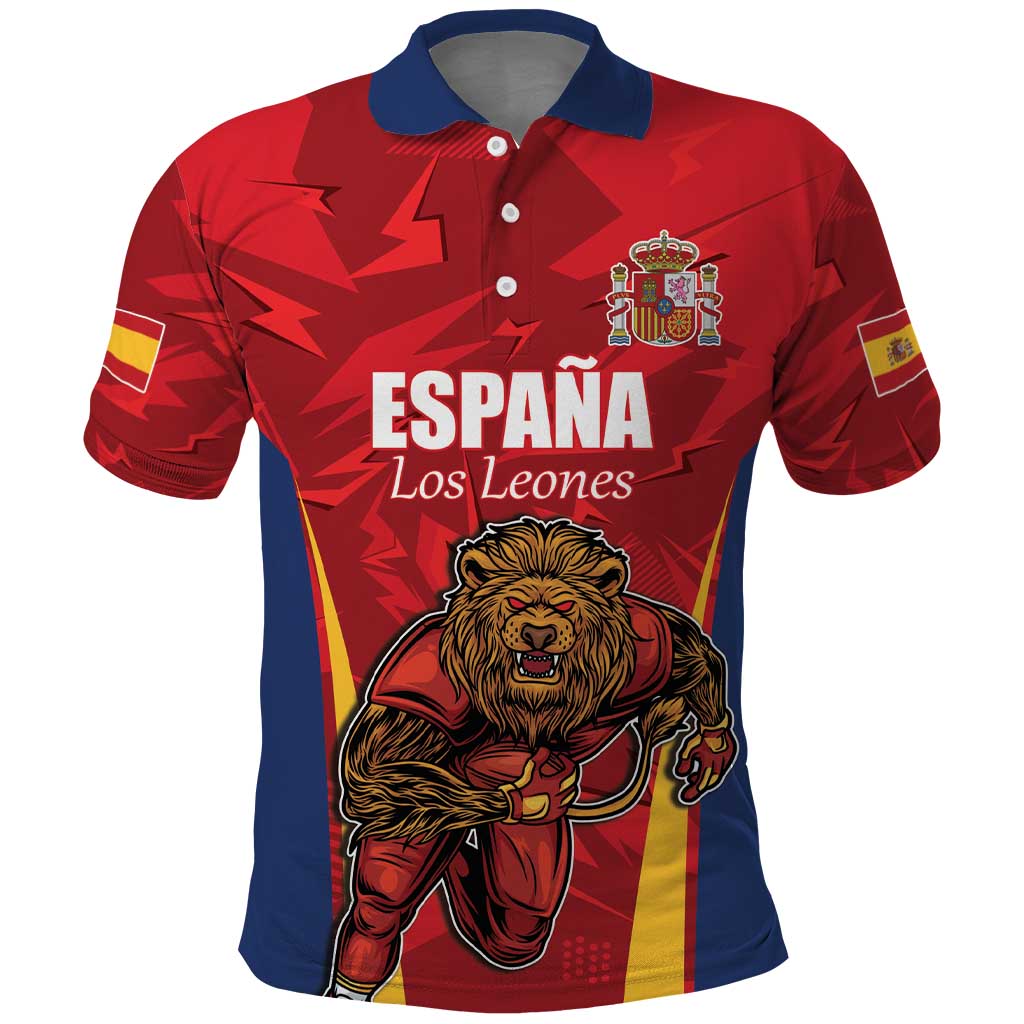 Custom Espana Rugby Spain Polo Shirt Lion Mascot Come on Los Leones Red Style