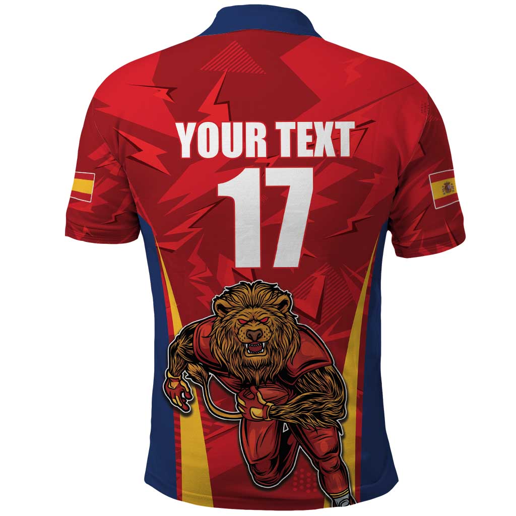Custom Espana Rugby Spain Polo Shirt Lion Mascot Come on Los Leones Red Style