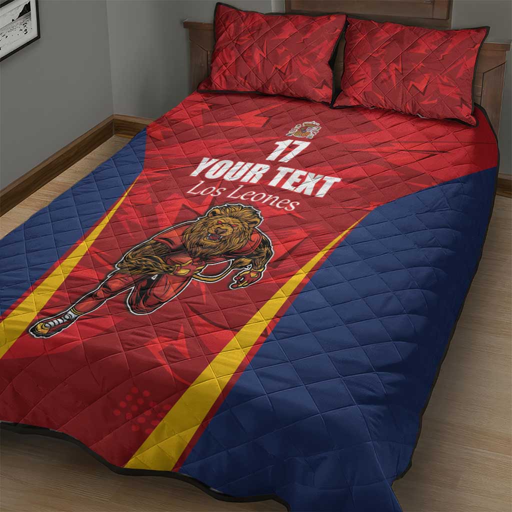 Custom Espana Rugby Spain Quilt Bed Set Lion Mascot Come on Los Leones Red Style