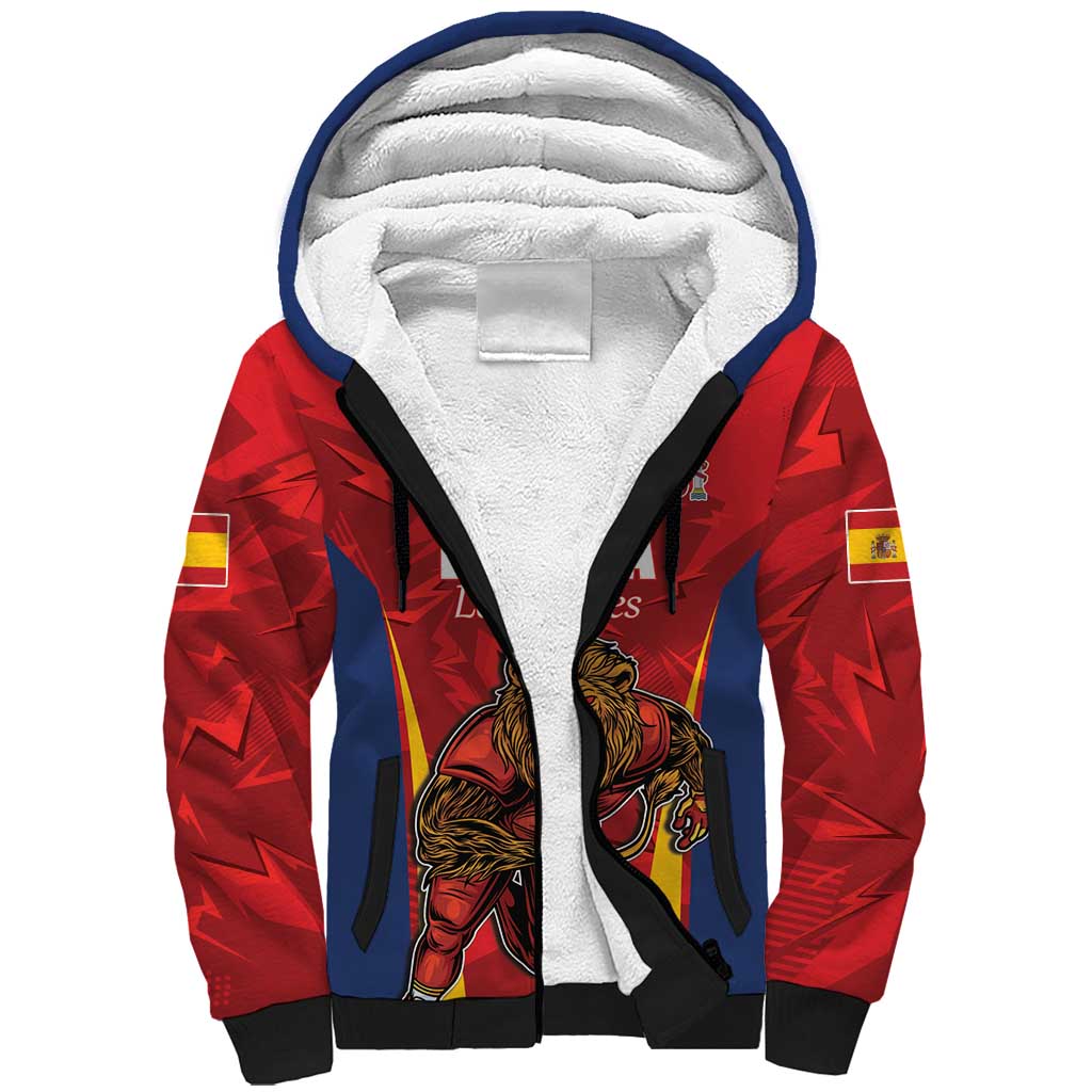 Custom Espana Rugby Spain Sherpa Hoodie Lion Mascot Come on Los Leones Red Style