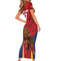 Custom Espana Rugby Spain Short Sleeve Bodycon Dress Lion Mascot Come on Los Leones Red Style