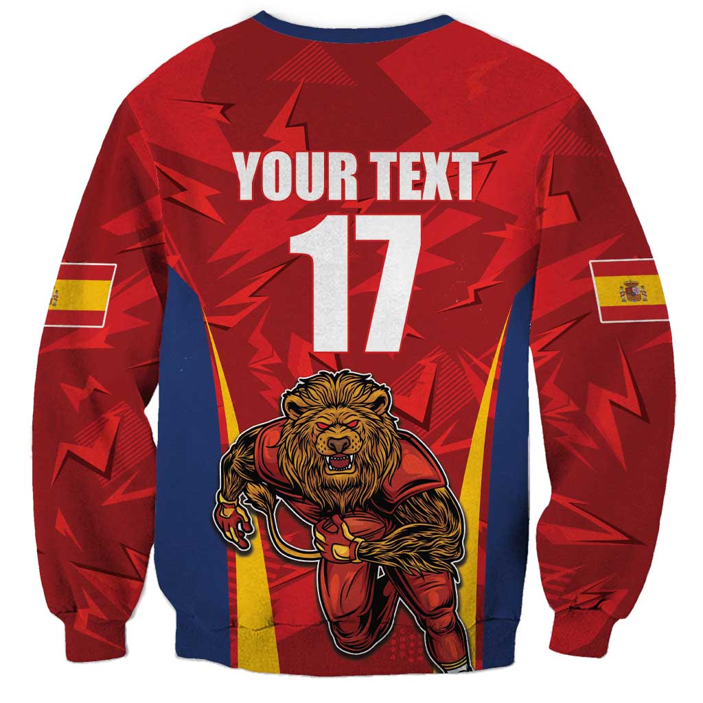 Custom Espana Rugby Spain Sweatshirt Lion Mascot Come on Los Leones Red Style