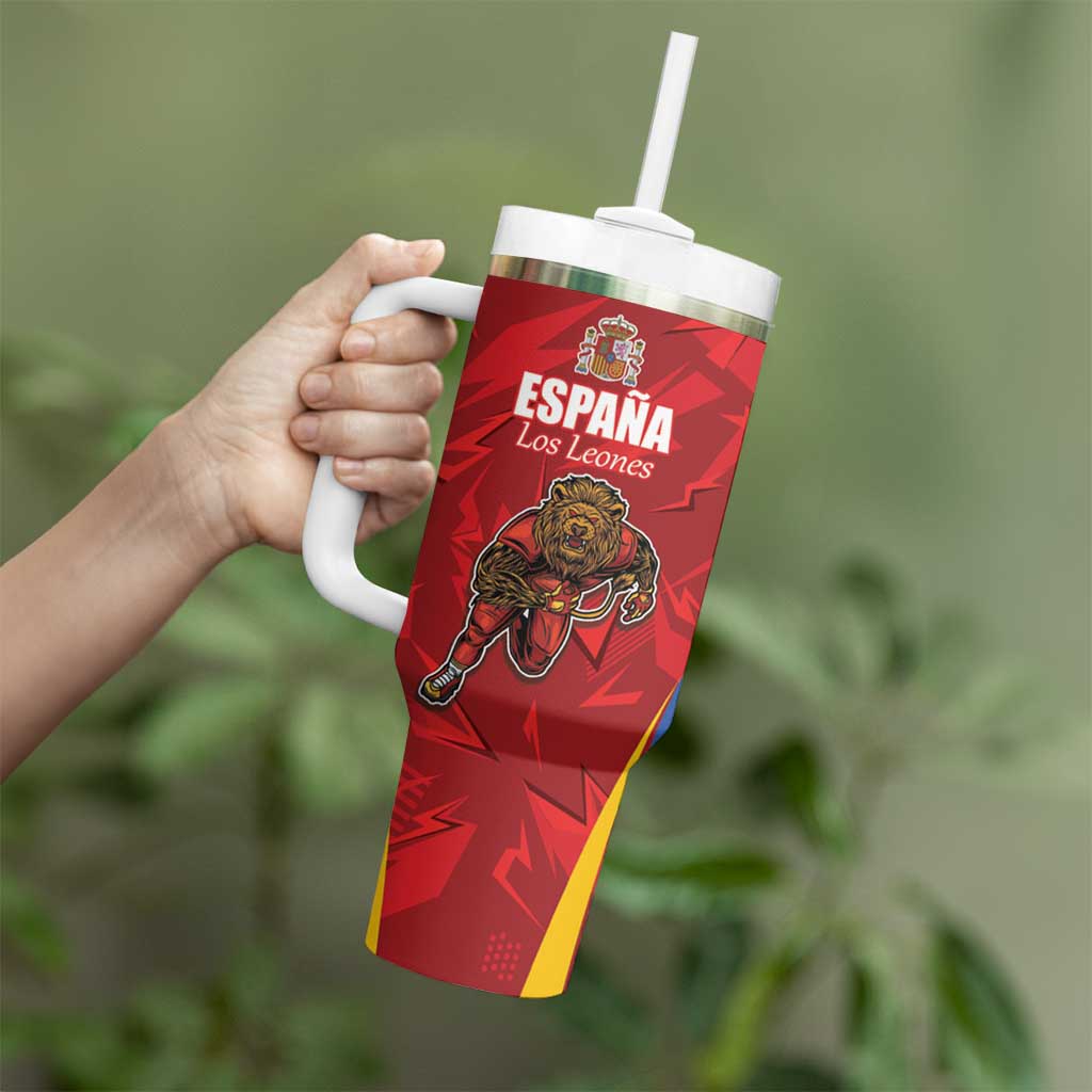 Custom Espana Rugby Spain Tumbler With Handle Lion Mascot Come on Los Leones Red Style