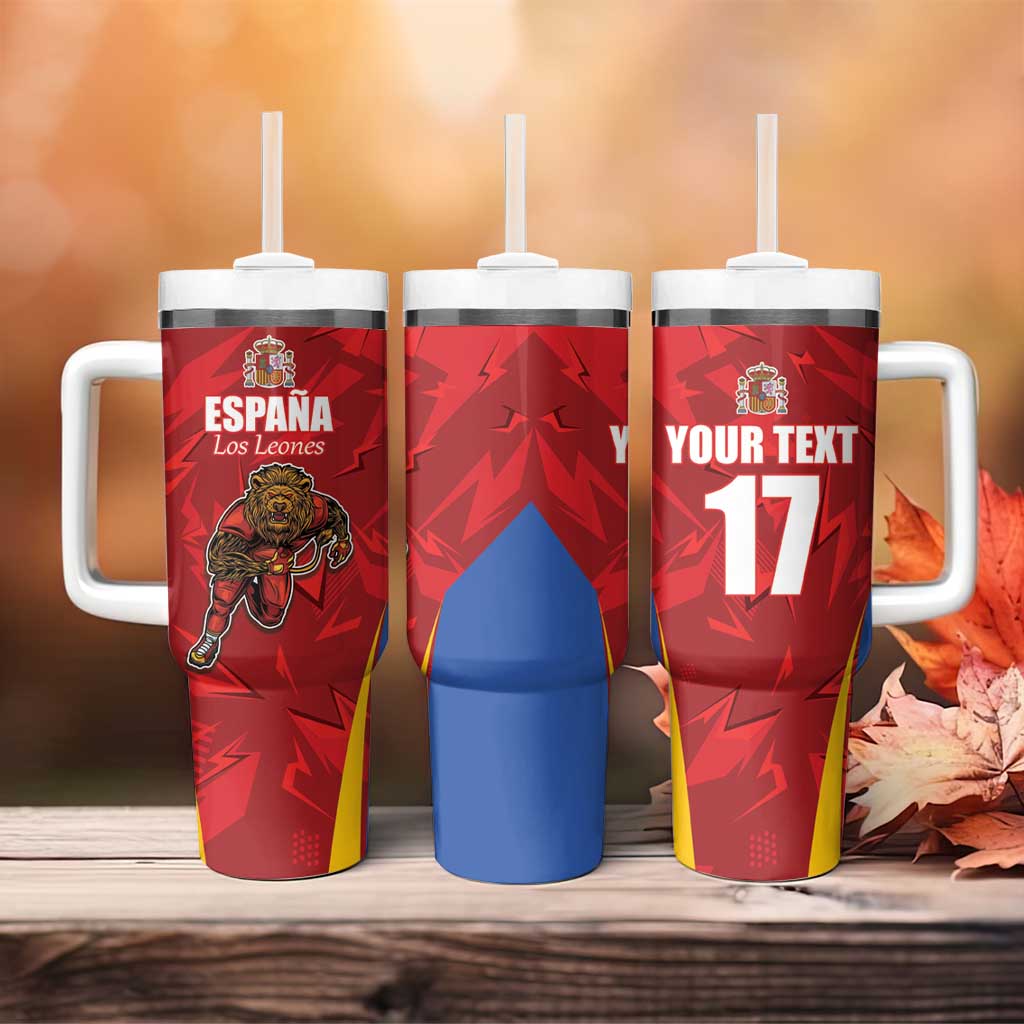 Custom Espana Rugby Spain Tumbler With Handle Lion Mascot Come on Los Leones Red Style