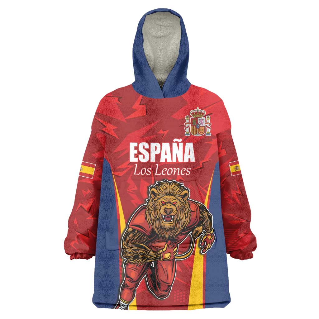 Custom Espana Rugby Spain Wearable Blanket Hoodie Lion Mascot Come on Los Leones Red Style