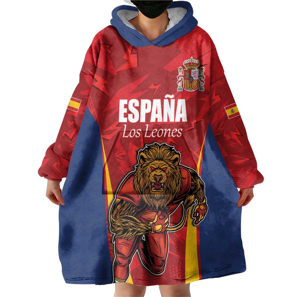 Custom Espana Rugby Spain Wearable Blanket Hoodie Lion Mascot Come on Los Leones Red Style